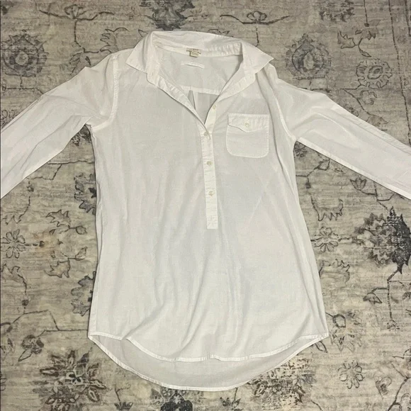 J.Crew White Popover Shirt | Half Button Down |Cotton | Relaxed Fit | Small - Picture 2 of 4